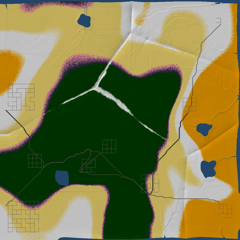 xegen render showing diffuse, feathered biome transitions between forest, desert and snow
